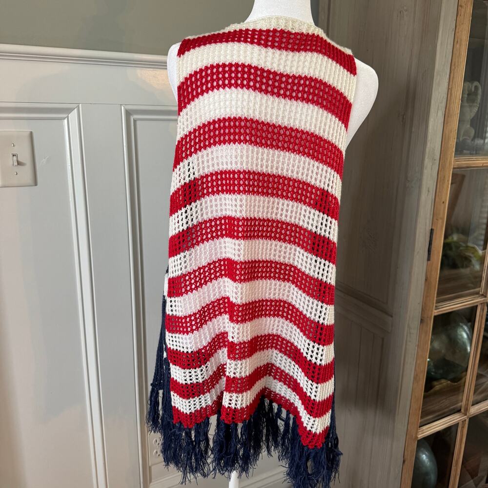 Cloud Chaser USA Flag Fringe Vest Large Patriotic Stars Stripes Open Front - Picture 5 of 10